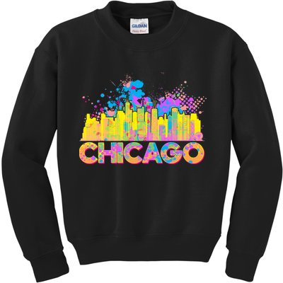 Colorful Chicago Skyline Paint Kids Sweatshirt