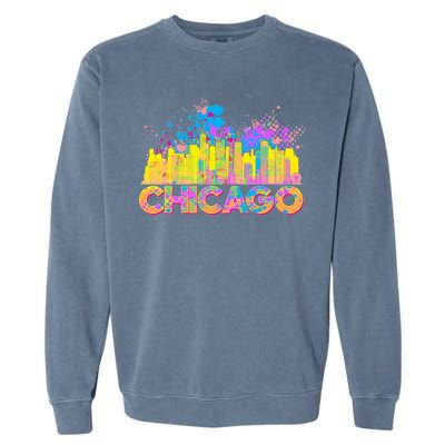 Colorful Chicago Skyline Paint Garment-Dyed Sweatshirt