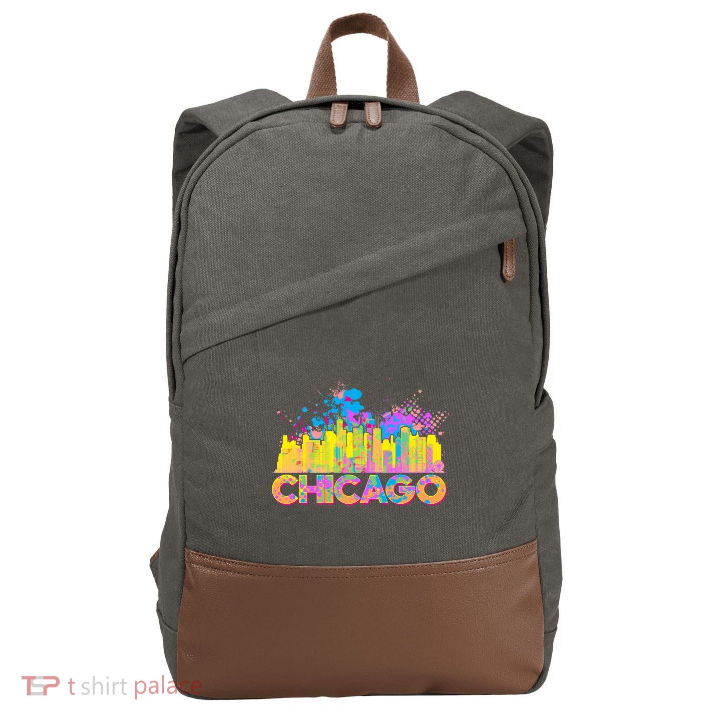 Colorful Chicago Skyline Paint Cotton Canvas Backpack