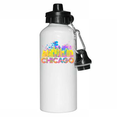 Colorful Chicago Skyline Paint Aluminum Water Bottle