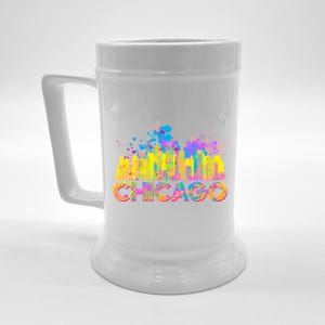 Colorful Chicago Skyline Paint Beer Stein