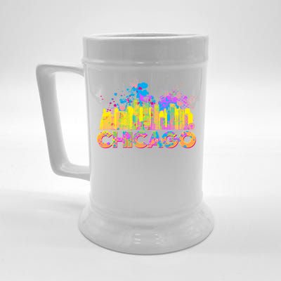 Colorful Chicago Skyline Paint Beer Stein