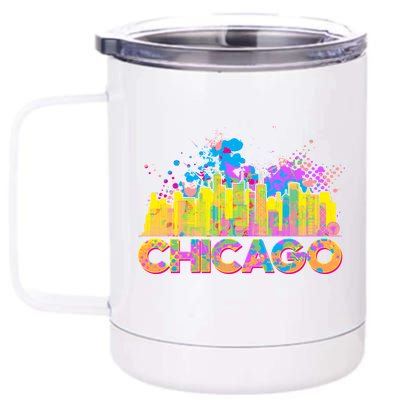 Colorful Chicago Skyline Paint 12 oz Stainless Steel Tumbler Cup