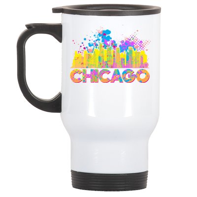 Colorful Chicago Skyline Paint Stainless Steel Travel Mug