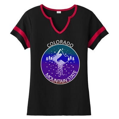 Colorful Colorado Mountain State Logo Ladies Halftime Notch Neck Tee