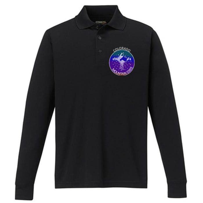 Colorful Colorado Mountain State Logo Performance Long Sleeve Polo