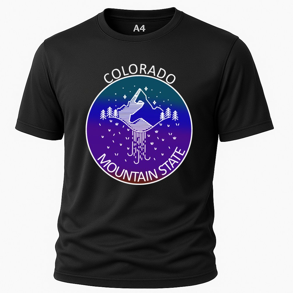 Colorful Colorado Mountain State Logo Cooling Performance Crew T-Shirt