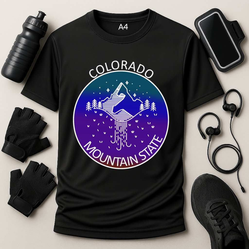Colorful Colorado Mountain State Logo Cooling Performance Crew T-Shirt