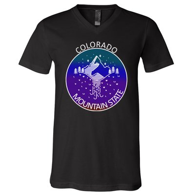 Colorful Colorado Mountain State Logo V-Neck T-Shirt