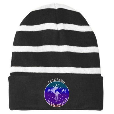 Colorful Colorado Mountain State Logo Striped Beanie with Solid Band