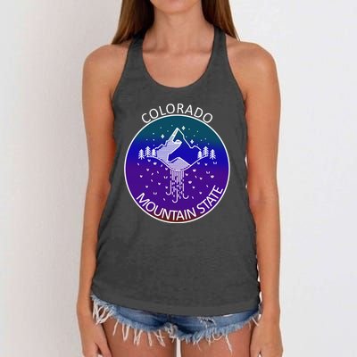 Colorful Colorado Mountain State Logo Women's Knotted Racerback Tank