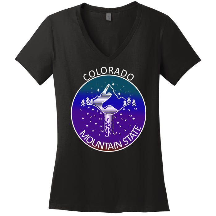 Colorful Colorado Mountain State Logo Women's V-Neck T-Shirt