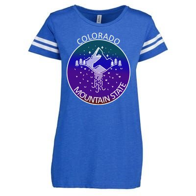 Colorful Colorado Mountain State Logo Enza Ladies Jersey Football T-Shirt