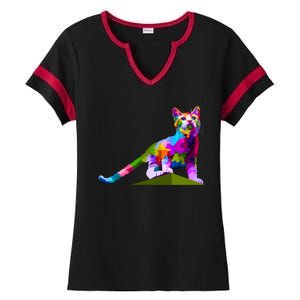 Colorful Curious Kitten Ladies Halftime Notch Neck Tee