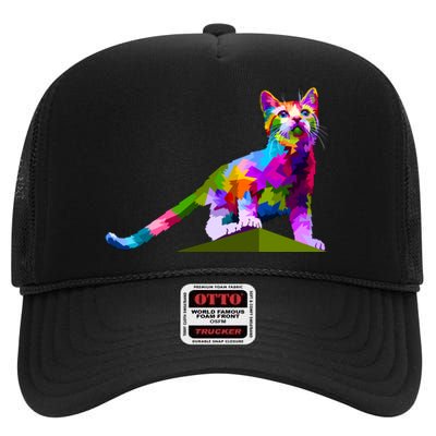 Colorful Curious Kitten High Crown Mesh Back Trucker Hat