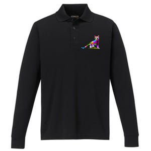 Colorful Curious Kitten Performance Long Sleeve Polo