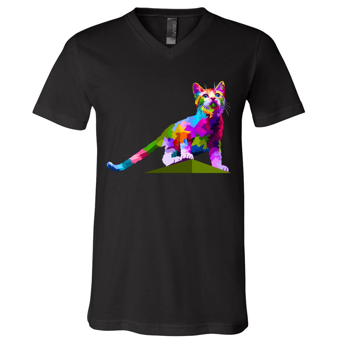 Colorful Curious Kitten V-Neck T-Shirt