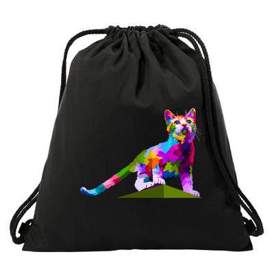 Colorful Curious Kitten Drawstring Bag