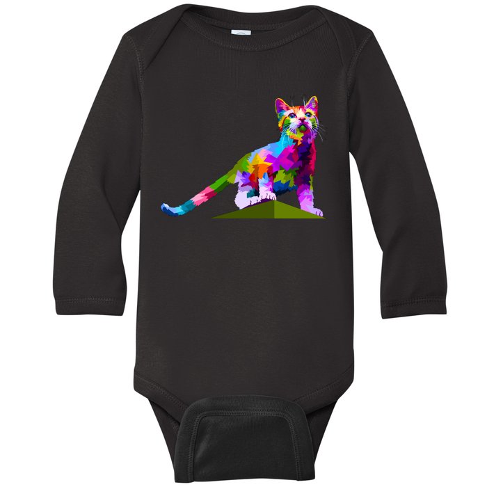 Colorful Curious Kitten Baby Long Sleeve Bodysuit