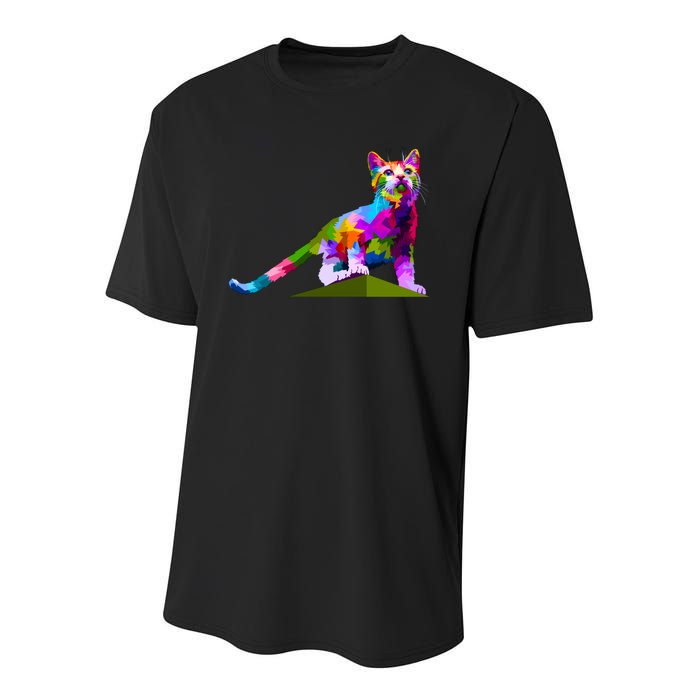 Colorful Curious Kitten Youth Performance Sprint T-Shirt