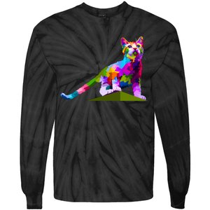 Colorful Curious Kitten Tie-Dye Long Sleeve Shirt