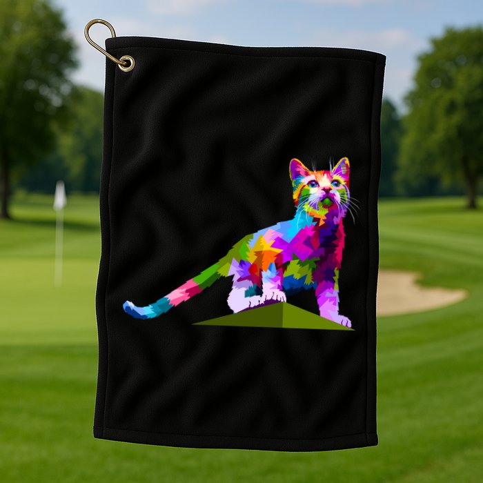Colorful Curious Kitten Golf Towel