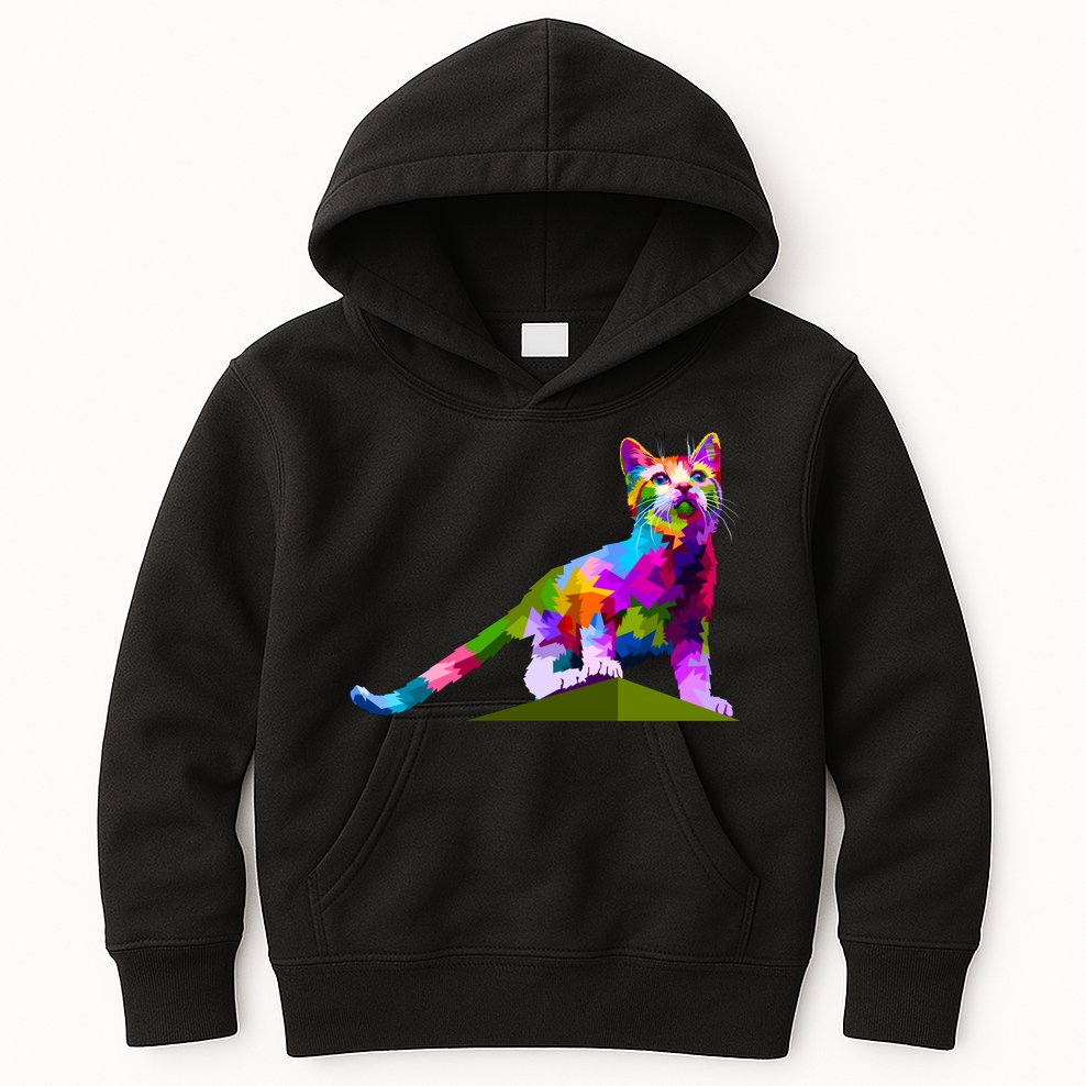 Colorful Curious Kitten Kids Hoodie