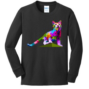 Colorful Curious Kitten Kids Long Sleeve Shirt