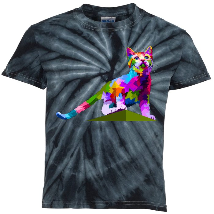 Colorful Curious Kitten Kids Tie-Dye T-Shirt