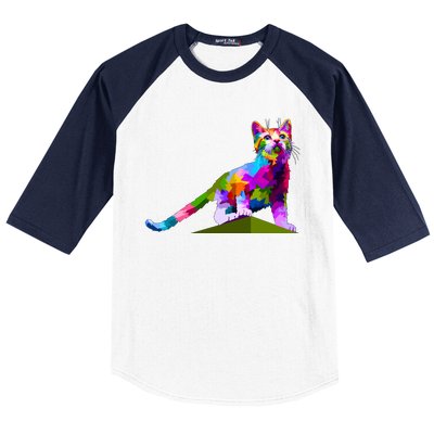 Colorful Curious Kitten Baseball Sleeve Shirt