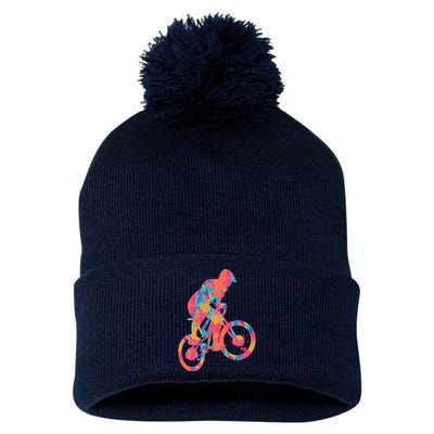 Colorful Cyclist Pom Pom 12in Knit Beanie