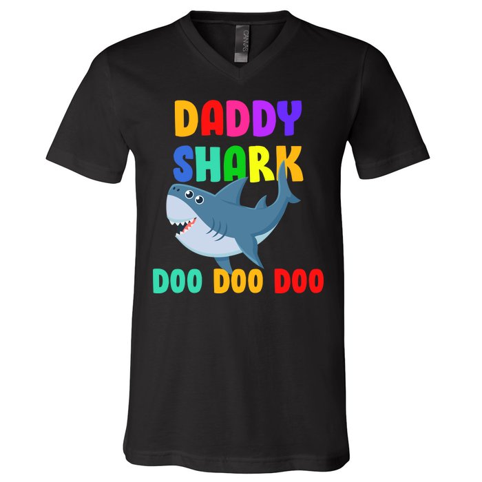 Colorful Daddy Shark Doo Doo Doo V-Neck T-Shirt