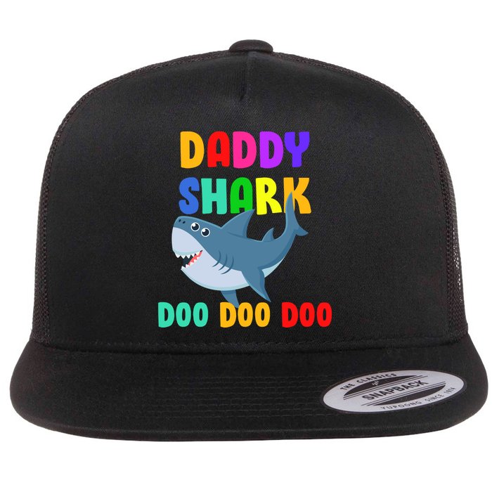 Colorful Daddy Shark Doo Doo Doo Flat Bill Trucker Hat