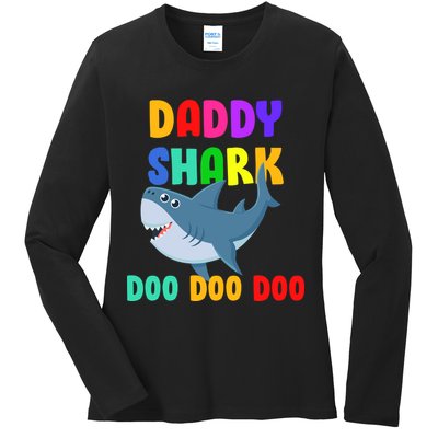 Colorful Daddy Shark Doo Doo Doo Ladies Long Sleeve Shirt