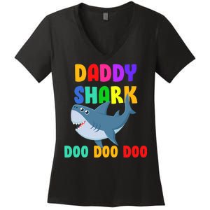 Colorful Daddy Shark Doo Doo Doo Women's V-Neck T-Shirt