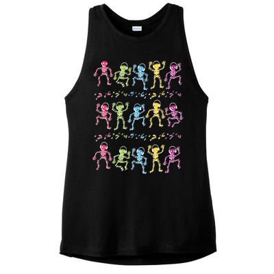 Colorful Dancing Skeletons Headphones Ladies PosiCharge Tri-Blend Wicking Tank