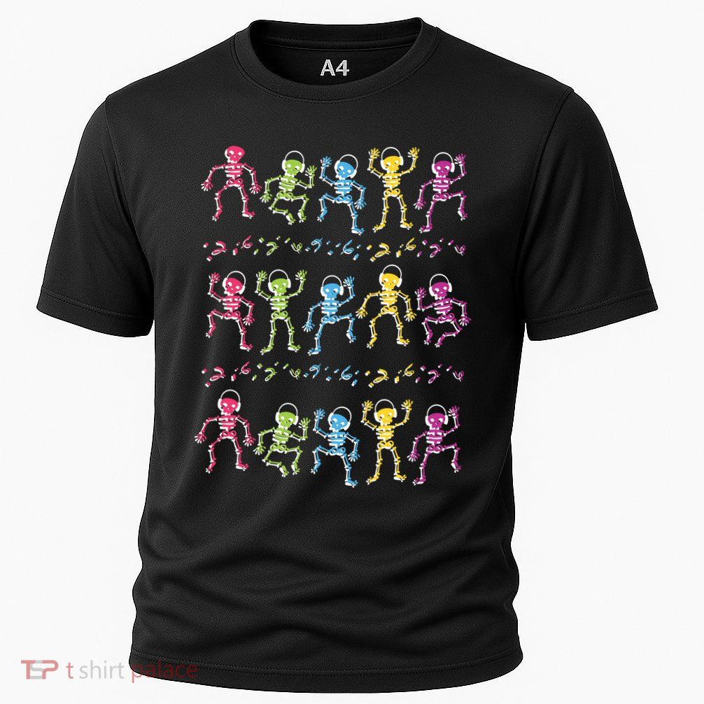 Colorful Dancing Skeletons Headphones Cooling Performance Crew T-Shirt