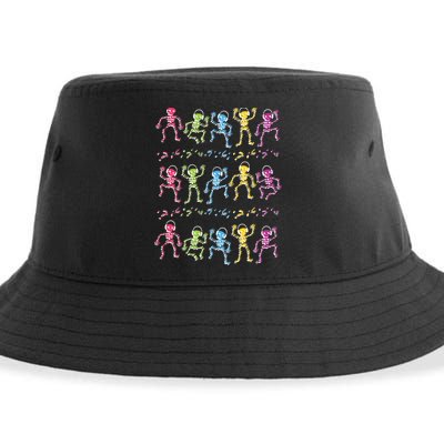 Colorful Dancing Skeletons Headphones Sustainable Bucket Hat