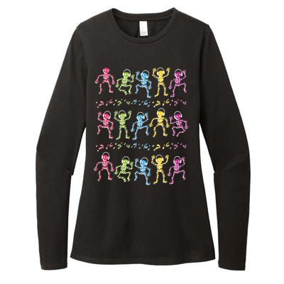 Colorful Dancing Skeletons Headphones Womens CVC Long Sleeve Shirt