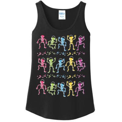 Colorful Dancing Skeletons Headphones Ladies Essential Tank