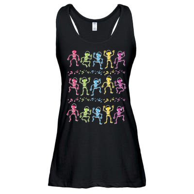 Colorful Dancing Skeletons Headphones Ladies Essential Flowy Tank