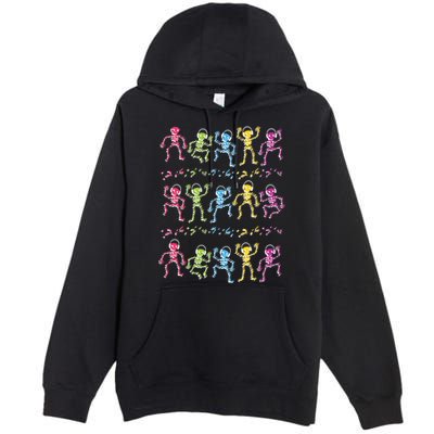 Colorful Dancing Skeletons Headphones Premium Pullover Hoodie