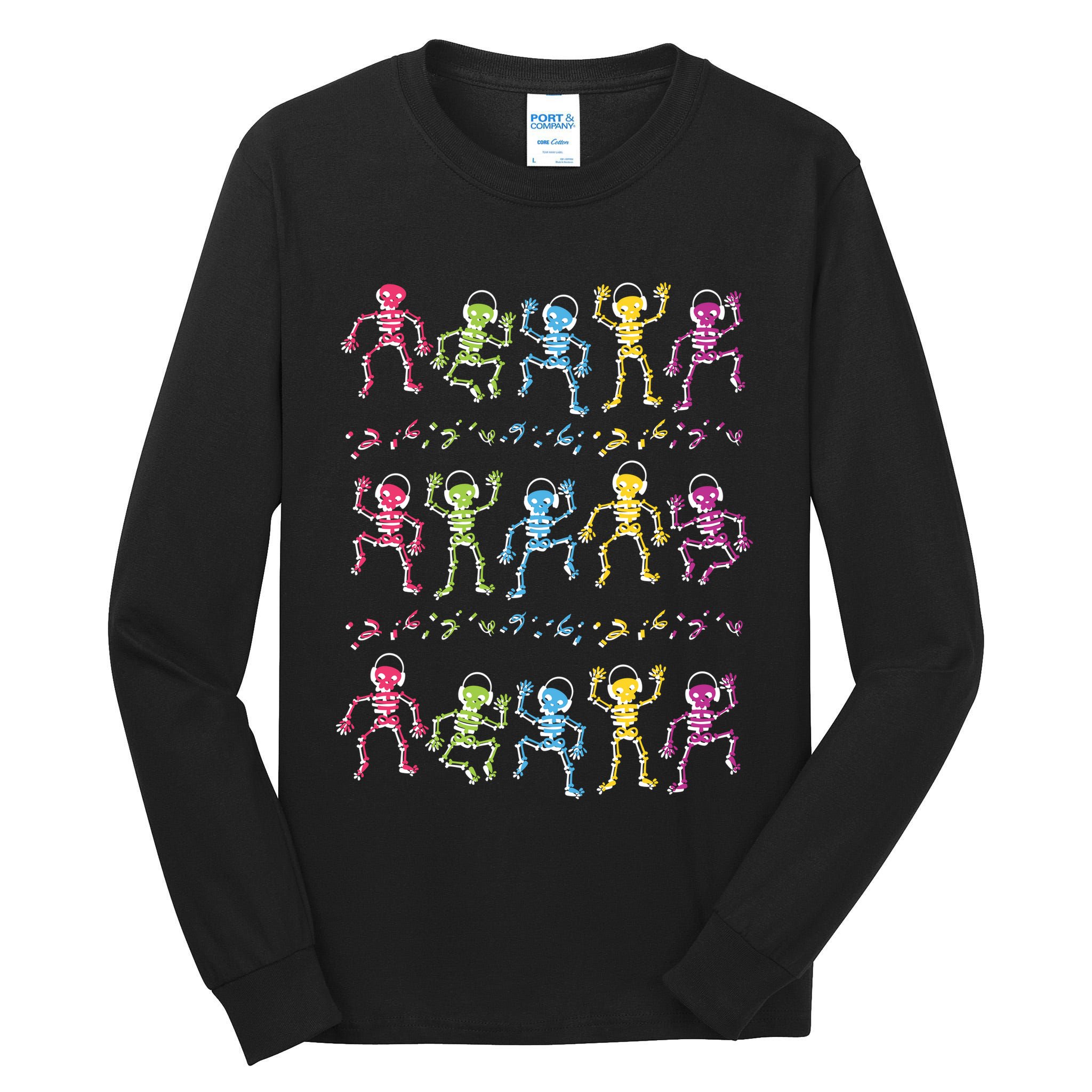Colorful Dancing Skeletons Headphones Tall Long Sleeve T-Shirt