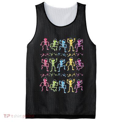 Colorful Dancing Skeletons Headphones Mesh Reversible Basketball Jersey Tank