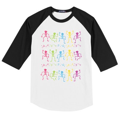 Colorful Dancing Skeletons Headphones Baseball Sleeve Shirt