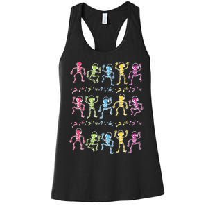 Colorful Dancing Skeletons Headphones Women's Racerback Tank