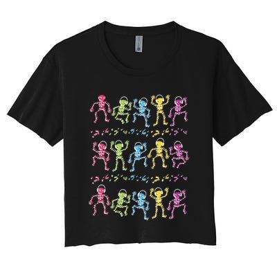 Colorful Dancing Skeletons Headphones Crop Top