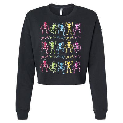 Colorful Dancing Skeletons Headphones Cropped Pullover Crew