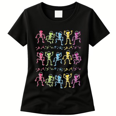 Colorful Dancing Skeletons Headphones Womens T-Shirt
