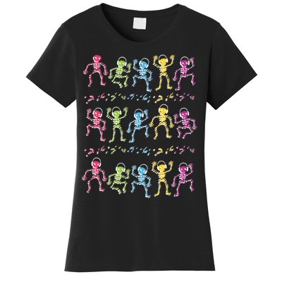 Colorful Dancing Skeletons Headphones Women's T-Shirt